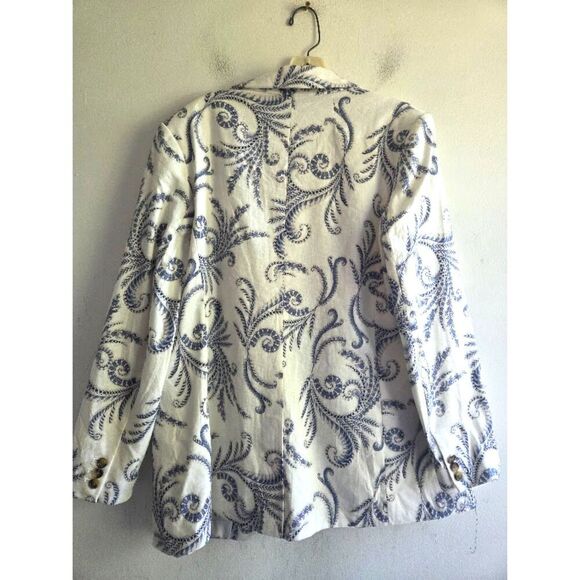 NWT Banana Republic "Long & Lean" Blue White Print Linen 1 Button Blazer size 14 - Picture 3 of 10